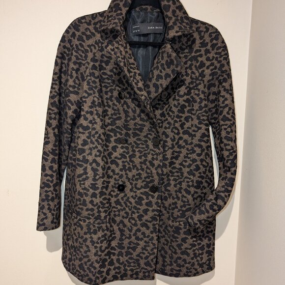 Zara Women's Brown & Black Leopard Print Double Breasted Wool Blend Jacket XS - Picture 1 of 9